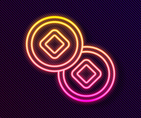 Glowing neon line Chinese Yuan currency symbol icon isolated on black background. Coin money. Banking currency sign. Cash symbol. Vector