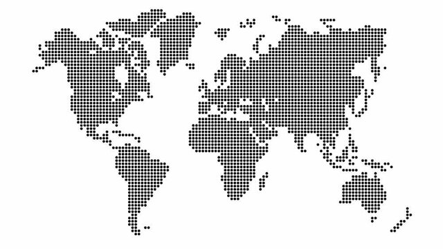 Animated world map from black point pattern. Vector illustration isolated on a white background.
