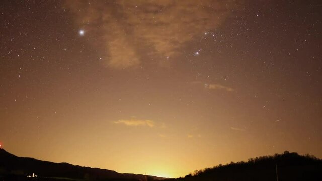Sunset in Rich Valley, featuring the Orion Constellation and the Sirius