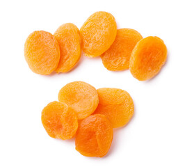 Group of yellow dried apricots isolated on white background