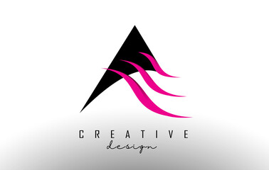 Elegant and modern A Letter Logo Design with Creative waves in black and pink gradient colors Vector Illustration.