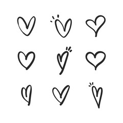 Heart doodles. Hand drawn hearts collection. Love illustration designs.