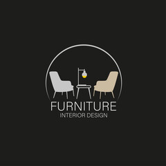 Logo furniture design concept. Symbol and icon of chairs, sofas, tables, and home furnishings.
