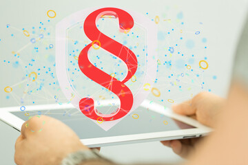 Businessman using 3D rendering digital paragraph law symbol