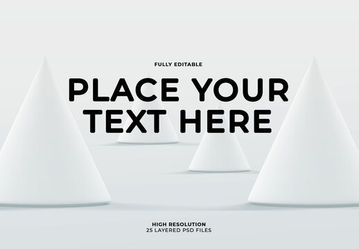 3D Cones on Light Background with Shadows Mock Up