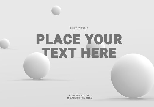 3D Floating and on the Surface Light Gray Balls with Shadows Mock Up