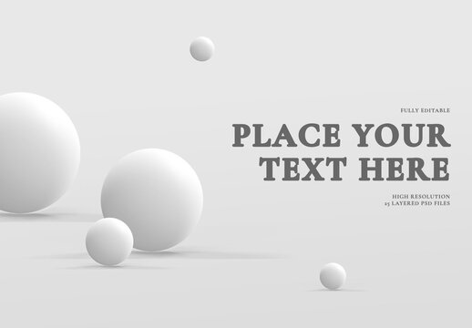 3D Light Balls with Shadows in Light Gray Space Mock Up
