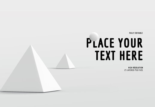 3D Pyramids on Gray Surface and One Light Floating Ball Mock Up