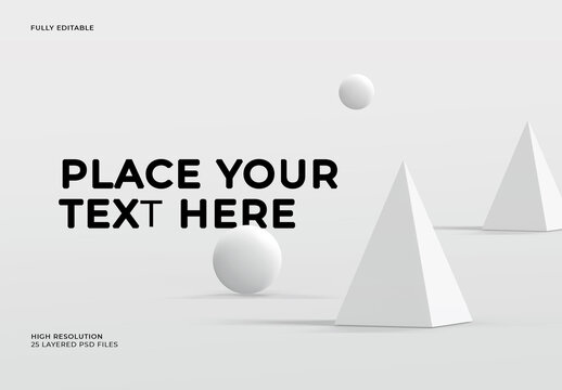 3D Light Pyramid and White Ball in Gray Surfaces Mockup