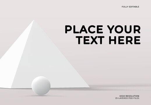 Light Ball Front of White Pyramide in  Bright Space