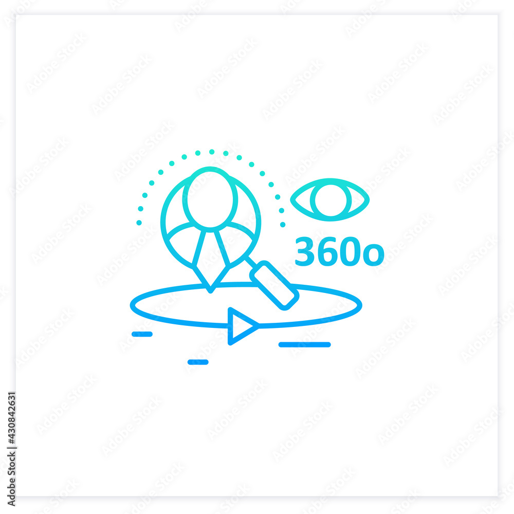Poster 360-degree customer view gradient icon.all client data in one place.interactions with customer servi