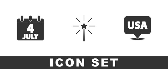 Set Calendar with date July 4, Firework and USA Independence day icon. Vector