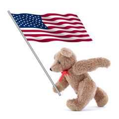 United states of America flag stars and stripes old glory being carried by a cute teddy bear
