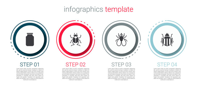 Set Glass jar, Beetle bug, Insect fly and Colorado beetle. Business infographic template. Vector