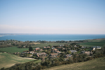 view of village with coast and sea