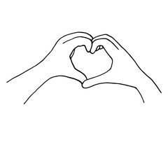 Doodle.Hand shows heart.Line art hand.