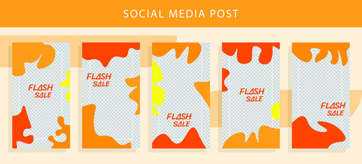 Fototapeta premium Set 5 of Social Media Networks Stories Sale Banner Background, Mobile App, Poster, Flyer, Coupon, Gift Card, Smartphone Template Story, Liquid Abstract Modern Yellow. editable template eps 10 vector