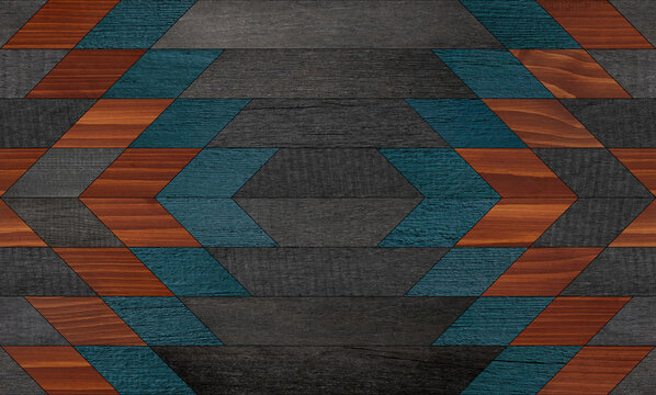 Seamless wooden background. Dark wooden panel with geometric pattern for wall decor. 