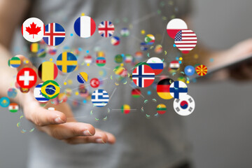 Global communication, international messaging and translation concept