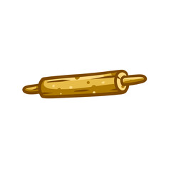 Rolling pin. Baker kitchen utensils. Preparation of the dough. Wooden stick. Flat cartoon illustration