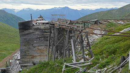 Abandoned ruins of historic gold mine, Independence Mine, Talkeetna Mountains, Alaska, United States