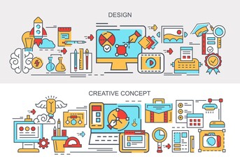 Obraz premium Design. Creative concept. Set of vector, flat, colored banners. 
