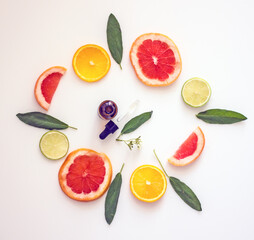 Citrus essential oil flat lay