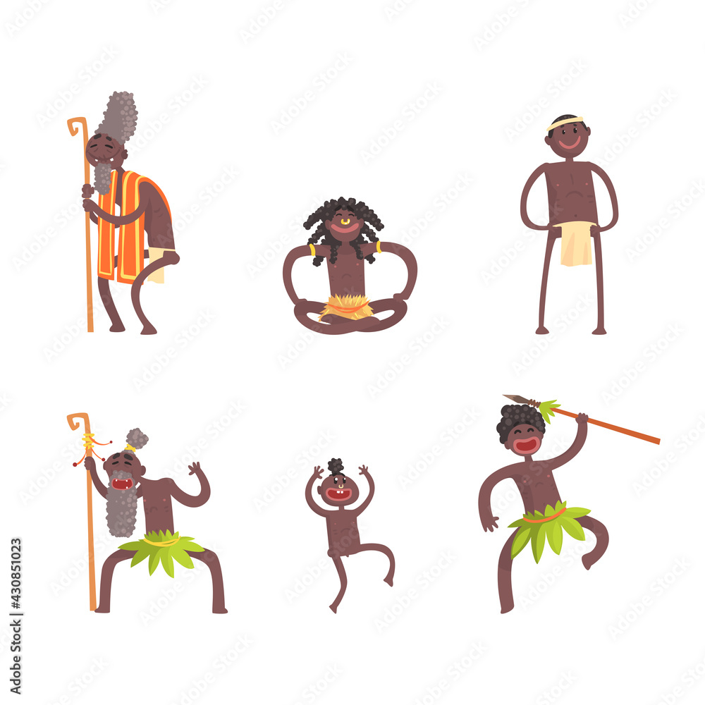 Canvas Prints African People Characters Dancing Folk or Ritual Dance Vector Set