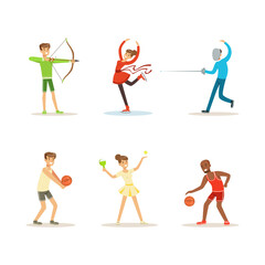 Fototapeta na wymiar People Characters Practicing Different Olympic Sport Vector Set