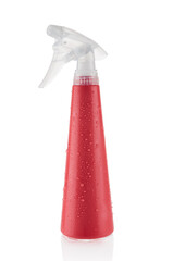 Red plastic water sprayer on white background