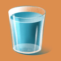 Hand drawing textured cartoon glass of water. Use for posters, card, menu, invitation, advertising, restaurant, shop