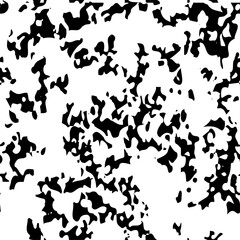 Fototapeta na wymiar Black chaotic mottled pattern, texture background. Grain and noise overlay, irregular free form spots for template backdrop and effects, illustration