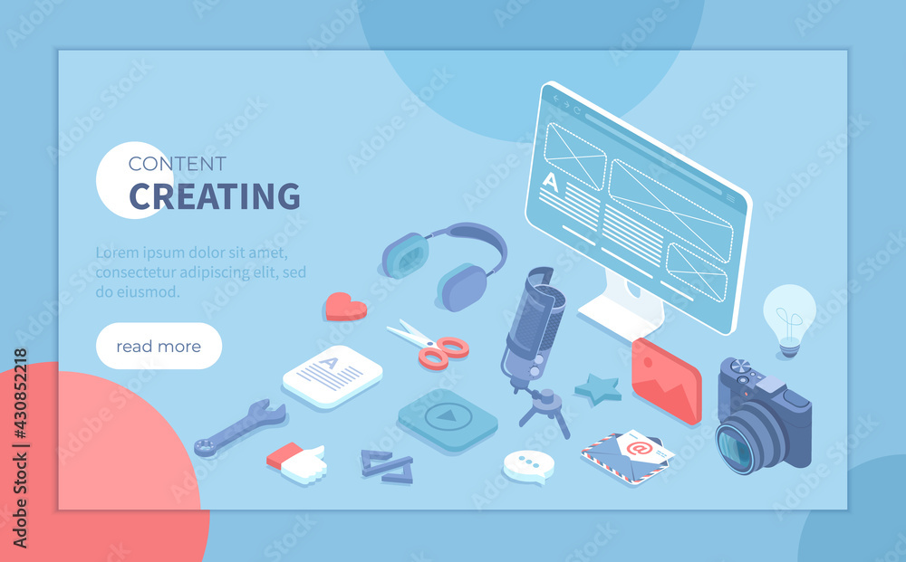 Poster content creating marketing strategy. content management and planning, analysis and optimization. iso