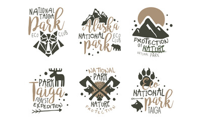 Alaska and Taiga National Park Labels Vector Set