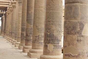 The great columns of Philae temple in Aswan in Egypt - obrazy, fototapety, plakaty