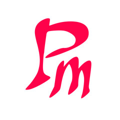 Pm initial handwritten pink logo for identity