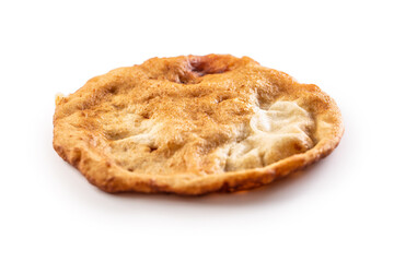 A single traditional delicious hungarian deep-fried langos in an isolated background