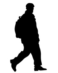 Crowds young people on street. Isolated silhouette on a white background