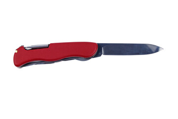Red all purpose pocket knife isolated on white background