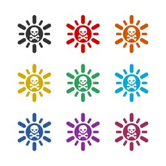 Death sun radiation icon isolated on white background color set