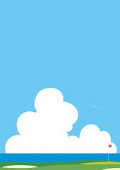 夏空にテキストスペースがあるゴルフ場のイラスト〔A4縦〕