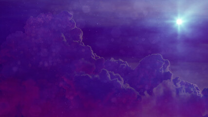 fairytale night clouds and star backdrop , conceptual abstract 3D illustration