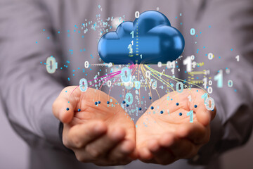 Artificial Intelligence Cloud technology. Integrated digital web concept background