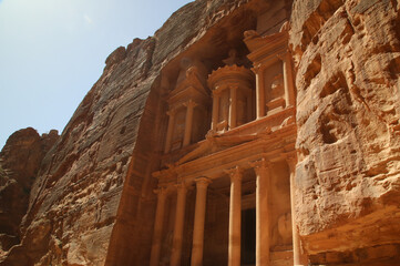 The facade of the Treasury in the ancient city of Petra