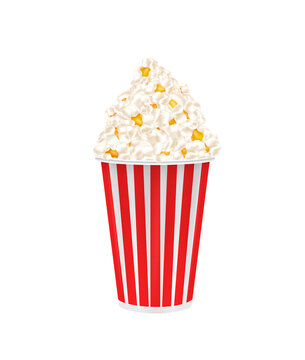 Popcorn in a cardboard cup. Vector image on white background