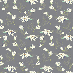 Seamless vector magnolia flower pattern. Delicate floral background