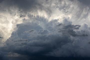 Fototapeta na wymiar Heavy clouds background, blue, gray and white dramatic sky before big storm and rain