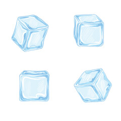 Ice cubes. Vector set on white background.
