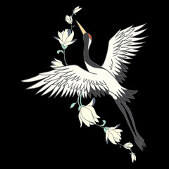 Japanese crane bird isolate on a white background.