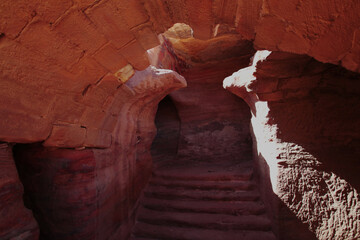Stairs carved into the rock of the Nabataean theater in Petra